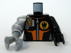 Lego Torso Agents Villain Female Pattern / Black Arm and Hand Left / Metallic Silver Mech Arm and Pearl Light Gray Claw Right