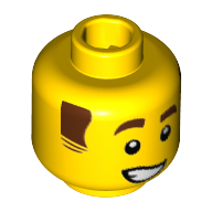 Lego Minifig Head Cowboy, Brown Sideburns and Eyebrows, Crooked Smile / Yellow
