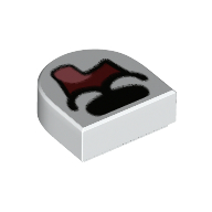 Lego Tile 1 x 1 Half Circle with Dog Mouth Open Tongue print / White
