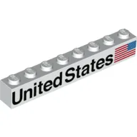 Brick 1 x 8 with Reversed American Flag, 'UNITED STATES' Print / White