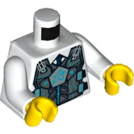 Torso, Bulletproof Vest with Ultra Agents Logo over Shirt and Blue Tie Print, White Arms, Yellow Hands / White