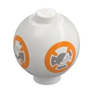 Brick Round 2 x 2 Sphere with Stud with BB-8 Droid Body Print / White