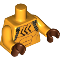 Lego Torso Muscles Dark Tan Straps, Claw Marks Print, Bright Light Orange Arms, Reddish Brown Hands / Bright Light Orange