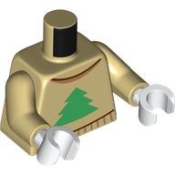Lego Torso, Sweater, Green Christmas Tree print, Tan Arms, White Hands / Tan