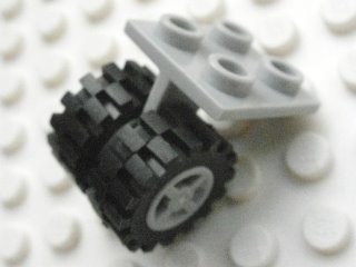 Lego Plate, Modified 2 x 2 Thin with Dual Wheels Holder - Split Pins with Light Bluish Gray Wheels and Black Tires (4870 / 4624 / 3641)