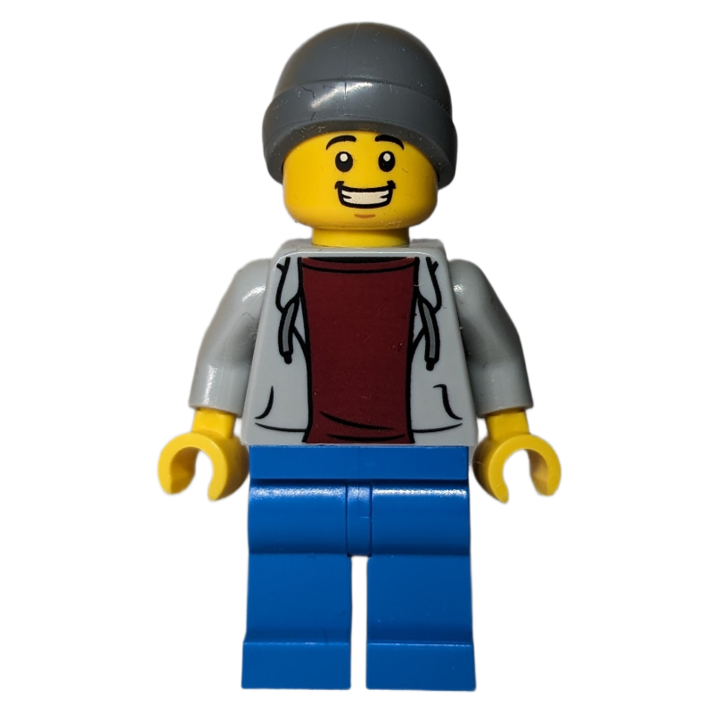 Lego Light Bluish Grey Torso, Blue Legs, Dark Bluish Grey Beanie
