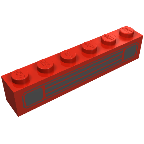 Lego Brick 1 x 6 with Black Car Grill Print / Red
