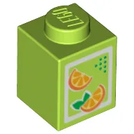Brick 1 x 1 with Oranges Print [Juice Carton] / Lime