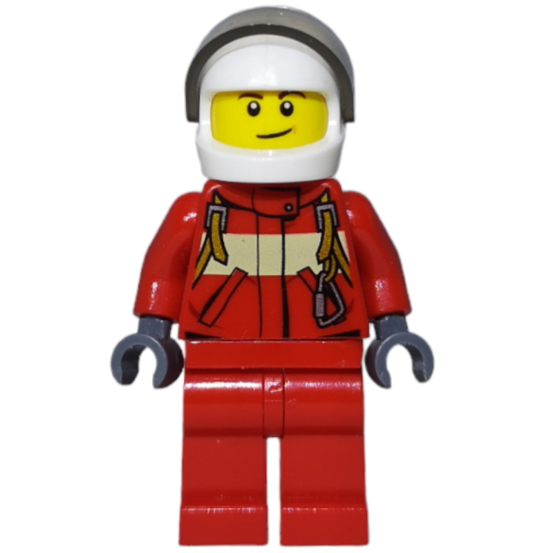 Lego Paramedic, Red Jacket, Red Legs, White Helmet with Visor