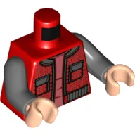 Torso, Jacket, Pockets, Dark Bluish Grey Trim, Pink Shirt Print, Dark Bluish Gray Arms, Light Nougat Hands / Red