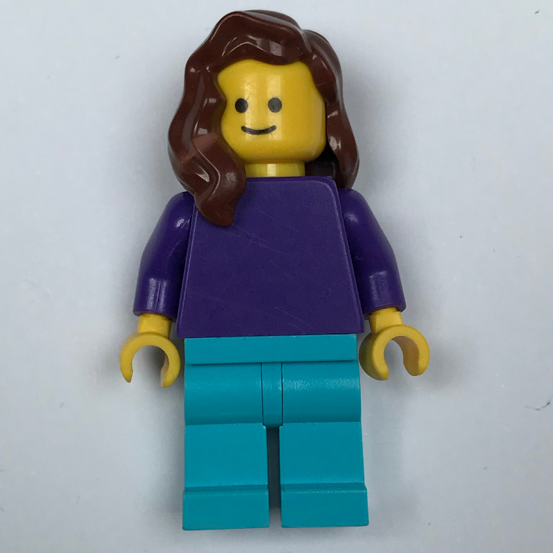 Lego Woman, Plain Dark Purple Torso, Medium Azure Legs, Reddish Brown Hair