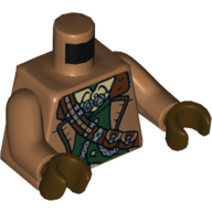 Lego Torso Jacket, Open over Dark Green Vest, Tan Shirt, Shoulder Utility Belt Print, Medium Nougat Arms, Dark Brown Hands / Medium Nougat