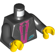 Lego Torso Jacket with Silver and Medium Azure Trim, Dark Pink Shirt and Black Tie Print (Caila Phoenix), Black Arms, Yellow Hands / Black