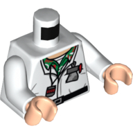 Lego Torso Devo Suit with Stopwatch and Notebook Front and Radiation Symbol Back Print (Doc Brown), White Arms, Light Nougat Hands / White