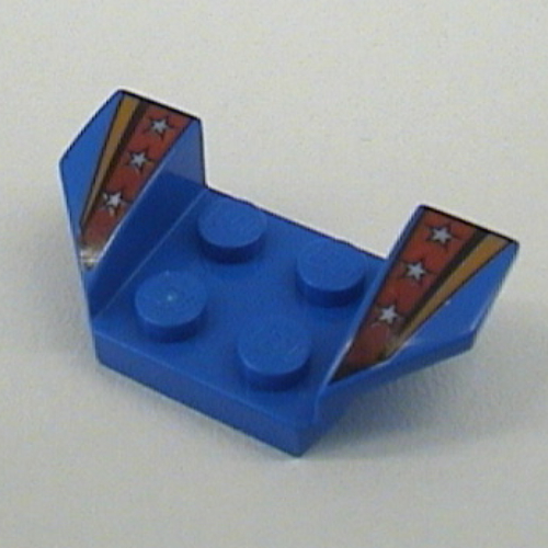 Lego Mudguard 2 x 4 with 2 x 2 Studs and Flared Wings, Orange Stripe & Red Fade with 3 Silver Stars Print [4595/4591] / Blue