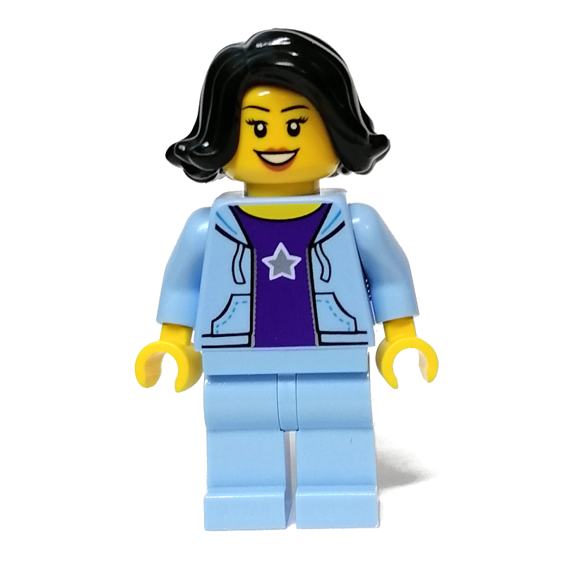 Lego Bright Light Blue Torso and Legs, Black Hair