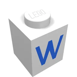 Brick 1 x 1 with Blue W Print / White