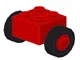 Brick, Modified 2 x 2 with Red Wheels for Single Tire with Black Tires 14mm D. x 4mm Smooth Small Single (3137c01 / 3139) / Red