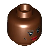 Minifig Head Storm, Dual Sided, Thin Eyebrows, Cheek Lines, Red Lips / Clenched Teeth Print [Hollow Stud] / Reddish Brown