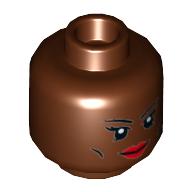 Lego Minifig Head Storm, Dual Sided, Thin Eyebrows, Cheek Lines, Red Lips / Clenched Teeth Print [Hollow Stud] / Reddish Brown