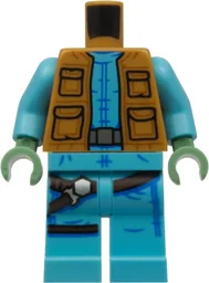 Body SMART Minifigure, Torso with Medium Azure Hips and Legs with Greedo, Jacket with Pockets, Belt, Holster, and Dark Azure Fold Lines Pattern / Medium Azure Arms / Sand Green Hands