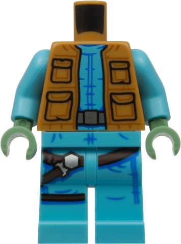Lego Body SMART Minifigure, Torso with Medium Azure Hips and Legs with Greedo, Jacket with Pockets, Belt, Holster, and Dark Azure Fold Lines Pattern / Medium Azure Arms / Sand Green Hands