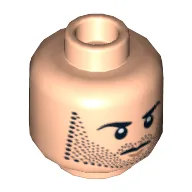 Minifig Head Kili the Dwarf, Dual Sided, Beard Stubble, Calm / Battle Rage Print [Hollow Stud] / Light Nougat