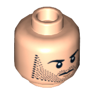 Lego Minifig Head Kili the Dwarf, Dual Sided, Beard Stubble, Calm / Battle Rage Print [Hollow Stud] / Light Nougat