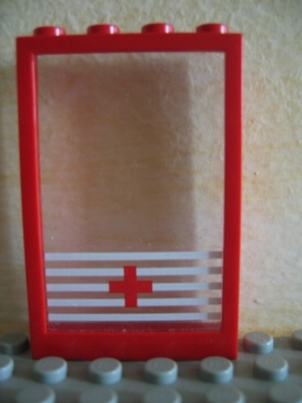 Lego Window 1 x 4 x 5 with Solid Studs with Trans-Clear Glass with 5 White Stripes and Red Cross Pattern (Sticker) - Set 6380