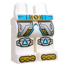 Hips and White Legs with Medium Azure Belt, Gold Belt Buckle, Toes, Silver Robe Ends, Knee Pads Print / White