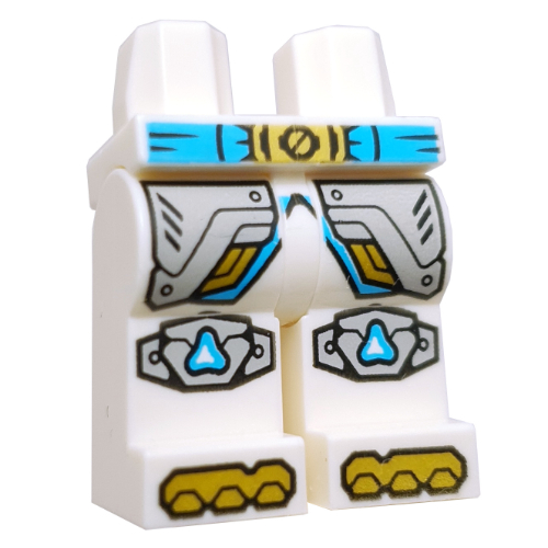 Lego Hips and White Legs with Medium Azure Belt, Gold Belt Buckle, Toes, Silver Robe Ends, Knee Pads print / White