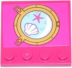Tile, Modified 4 x 4 with Studs on Edge with Starfish and Clam / Scallop in Porthole Pattern (Sticker) - Set 41073