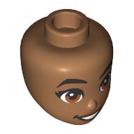 Lego Minidoll Head, Black Eyebrows, Brown Eyes, Open Mouth Smile / Medium Nougat