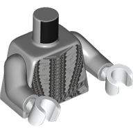 Lego Torso, Dark Bluish Grey Ruffles print, Light Bluish Gray Arms, White Hands / Light Bluish Gray