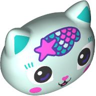 Lego Minidoll Head Special, Kitten/Cat with Scales, Dark Turquoise Ears, Dark Pink Nose print / Light Aqua
