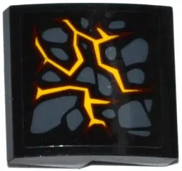 Slope, Curved 2 x 2 x 2/3 with Dark Bluish Gray Stones and Dark Red and Bright Light Orange Cracks Pattern Model Left Side (Sticker) - Set 70316 / Black