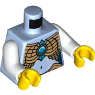 Lego Torso Armor with Gold Scales and Blue Chi Jewel Print, White Arms, Yellow Hands / Bright Light Blue