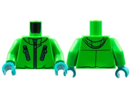 Torso Jacket, 3 Medium Azure Zippers Pattern / Bright Green Arms / Dark Turquoise Hands