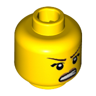 Lego Minifig Head Dino Tracker, Thin Eyebrows, Angry Mouth, Scar on Cheek Print [Hollow Stud] / Yellow