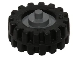 Wheel Center Small with Stub Axles (Pulley Wheel) with Black Tire 15mm D. x 6mm Offset Tread Small - Band Around Center of Tread (3464 / 87414) / Dark Bluish Gray