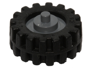 Lego Wheel Center Small with Stub Axles (Pulley Wheel) with Black Tire 15mm D. x 6mm Offset Tread Small - Band Around Center of Tread (3464 / 87414)