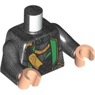 Lego Torso Jacket, Black and Gold Strap, Green and Gold Trim print, Pearl Titanium Arms, Light Nougat Hands / Pearl Titanium