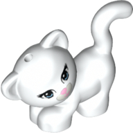Lego Animal, Cat, Standing, Looking Left with Light Blue Eyes, Dark Pink Nose and Mouth Print / White