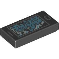 Lego Tile 1 x 2 with Smart Phone and Medium Azure Ghost Print / Black