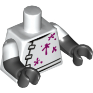 Lego Torso, Dual Molded Arms, Lab Coat with Magenta Stains Print, White Sleeves Pattern, Black Arms and Hands / White