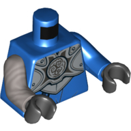 Lego Torso, Odd Arms, Armor, Light Bluish Gray Chest Plate, Dark Bluish Grey Symbol Print (Jay), Left Blue Arm, Right Flat Silver Arm, Black Hands / Blue