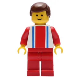Man, White Top with Large Red Stripe and 2 Blue Stripes, Red Legs, Brown Hair (3626a Head)