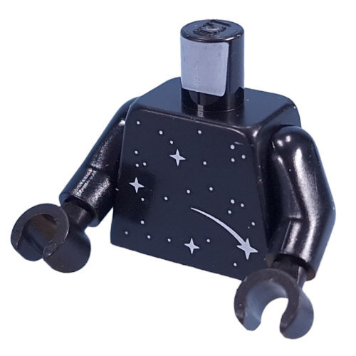 Lego Torso, Silver Stars, Earth and Moon on Back print, Black Arms and Hands / Black