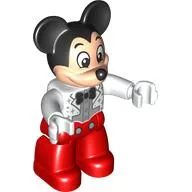 Duplo Figure Mickey Mouse with Red Legs, White Jacket with Silver Shirt, Black Bow Tie Print / White