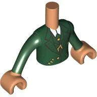 Minidoll Torso Boy with Dark Green Jacket, Gold Decorations, Buttons, White Shirt Print, Dark Green Arms, Nougat Hands / Nougat